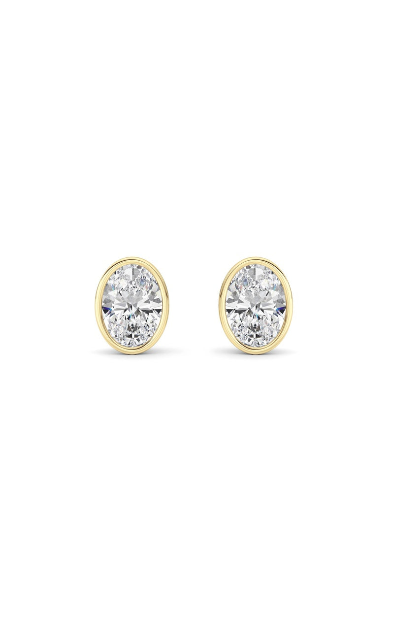 2Cttw Oval Shaped Lab Grown Diamond (F/VS) Bezel Set Stud Earrings in 14K Gold