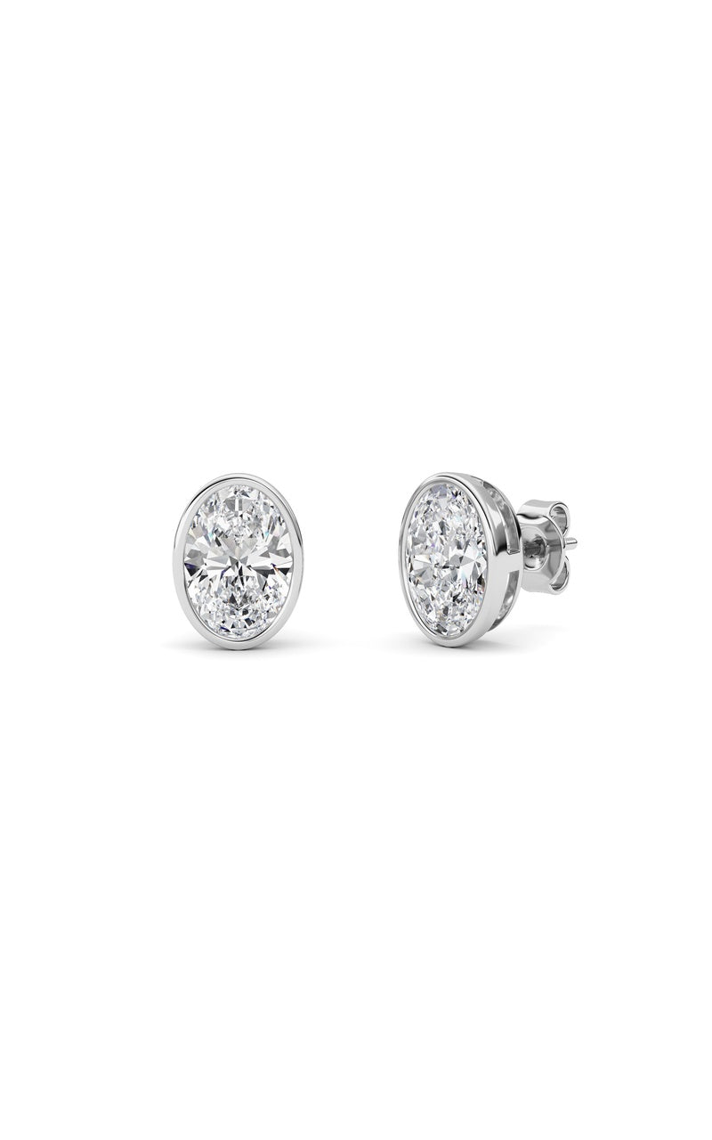 4CTW Oval Shaped Lab Grown Diamond (F/VS) Bezel Set Stud Earrings in 14K Gold