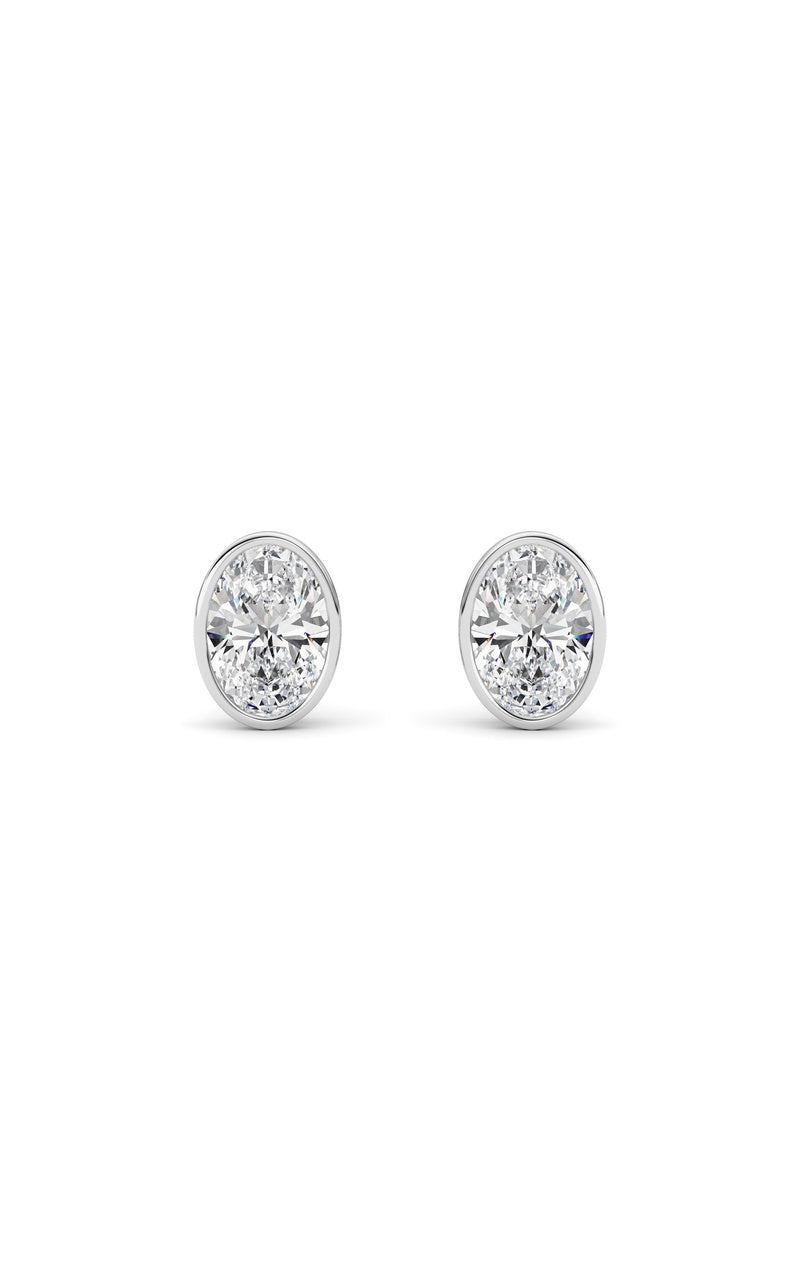 4CTW Oval Shaped Lab Grown Diamond (F/VS) Bezel Set Stud Earrings in 14K Gold