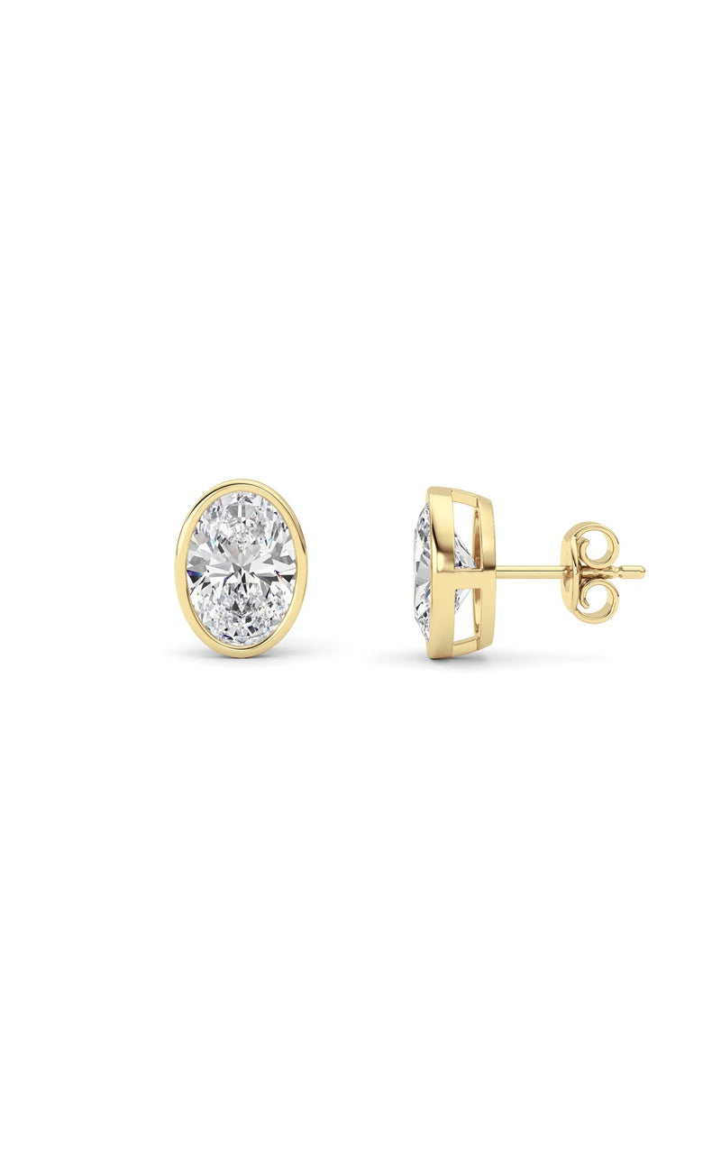 4CTW Oval Shaped Lab Grown Diamond (F/VS) Bezel Set Stud Earrings in 14K Gold