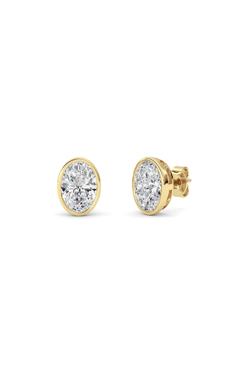 4CTW Oval Shaped Lab Grown Diamond (F/VS) Bezel Set Stud Earrings in 14K Gold