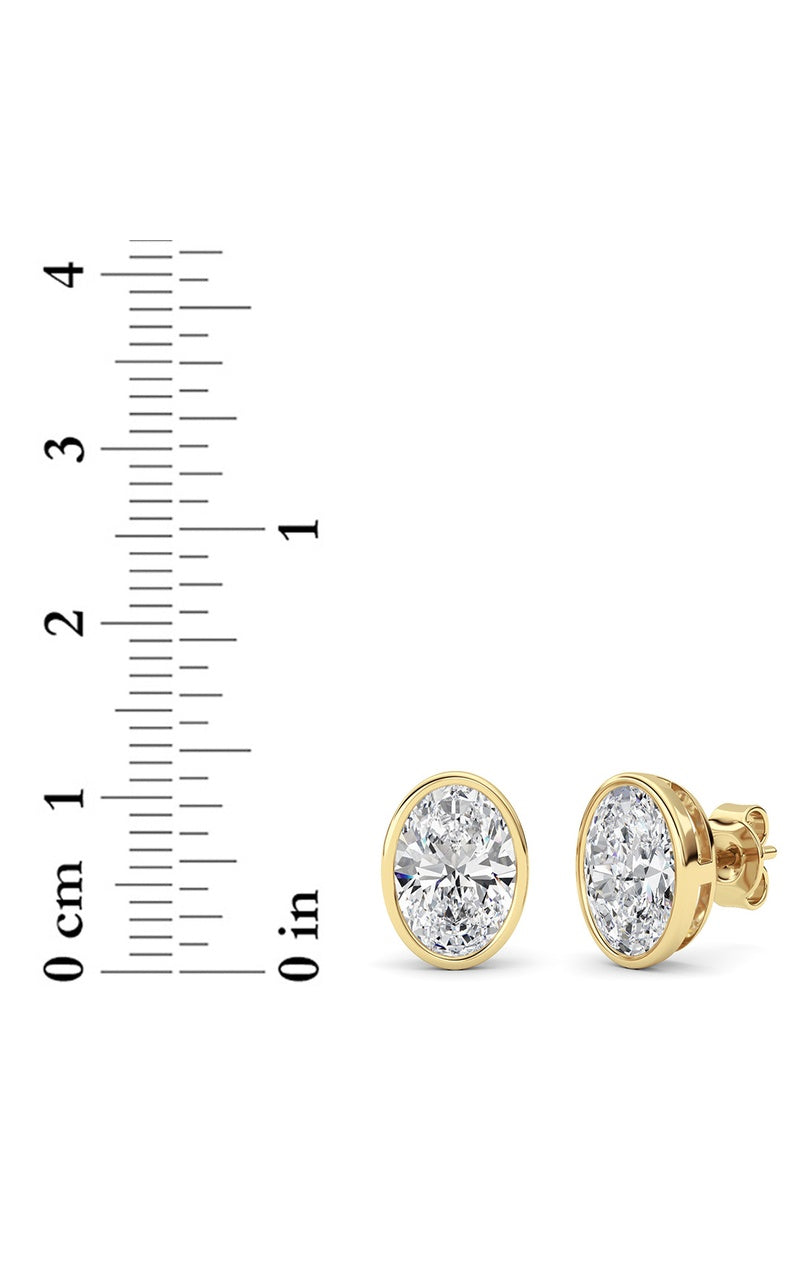 4CTW Oval Shaped Lab Grown Diamond (F/VS) Bezel Set Stud Earrings in 14K Gold
