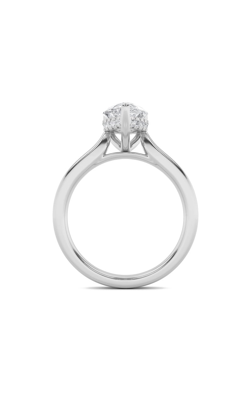 2CTW Pear Shaped Lab Grown Diamond (F/VS) Hidden Halo Cathedral Shank Engagement Ring in 14K Gold