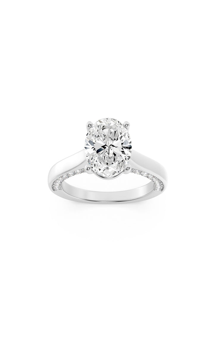 1.33Cttw Oval Shaped Lab Grown Diamond (F/VS) Accented Bridge Shank Engagement Ring in 14K Gold
