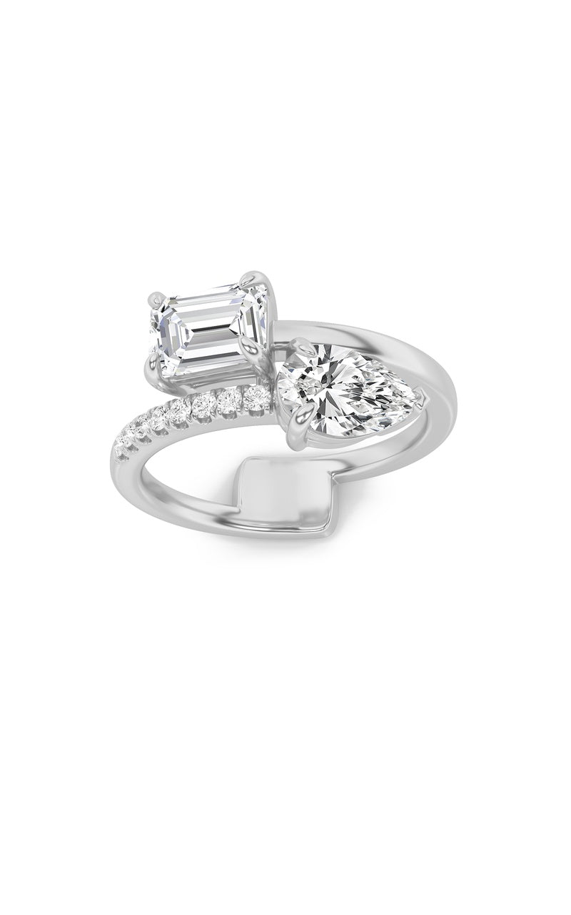 1.5CTW Pear Shaped Lab Grown Diamond (F/VS) Toi et Moi Fashion Ring in 14K Gold