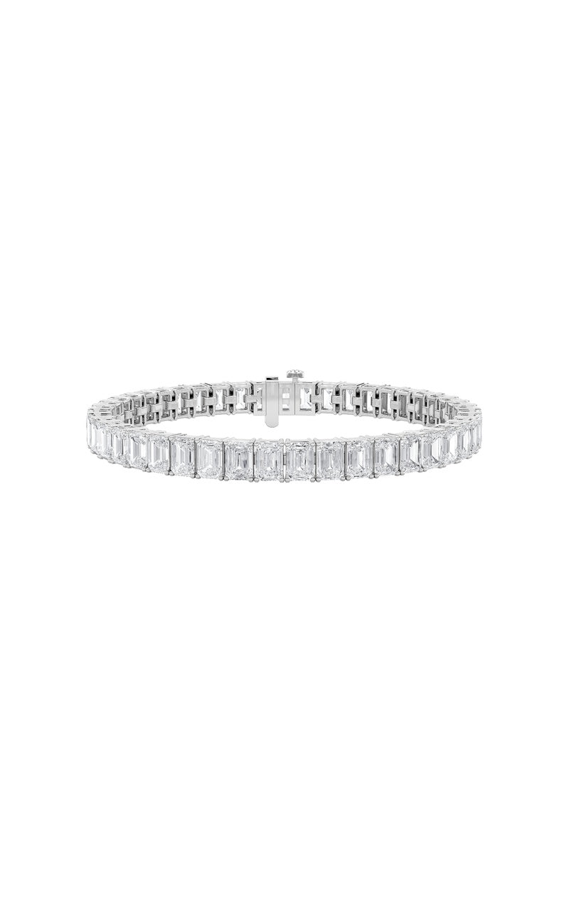 18.5Cttw Emerald Shaped Lab Grown Diamond (F/VS) East West Line Bracelet in 14K Gold