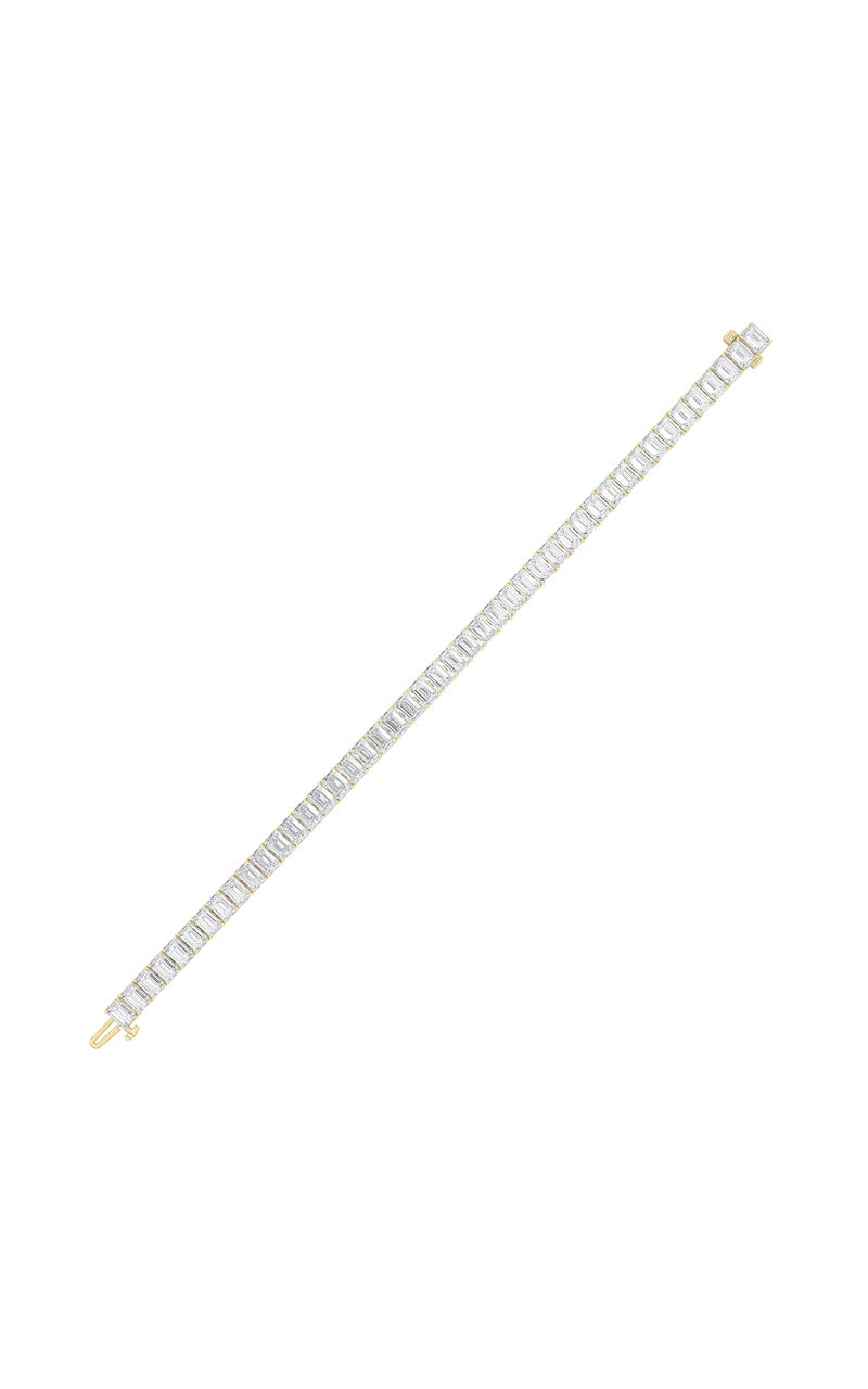 18.5Cttw Emerald Shaped Lab Grown Diamond (F/VS) East West Line Bracelet in 14K Gold