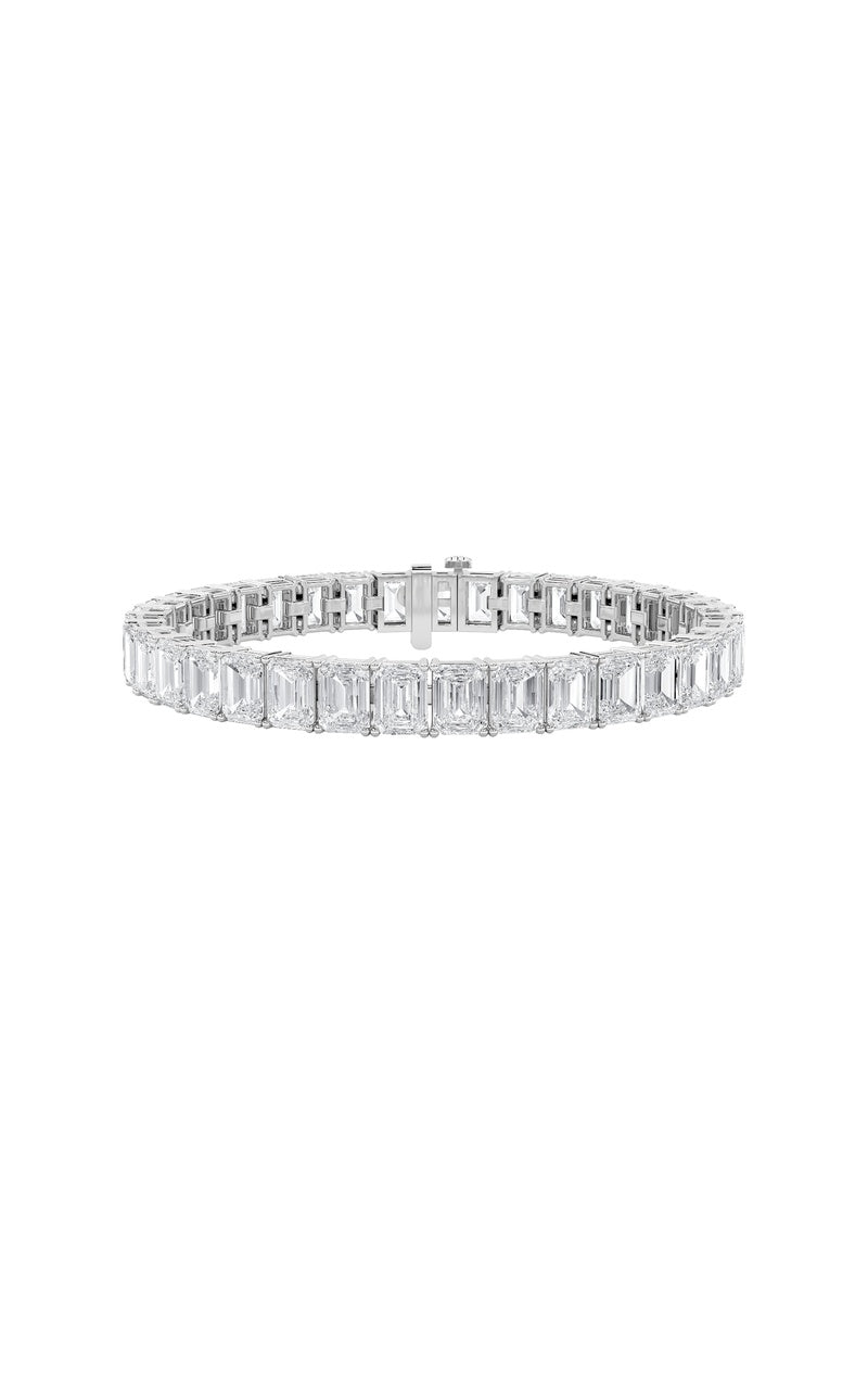 21.5Cttw Emerald Shaped Lab Grown Diamond (F/VS) East West Line Bracelet in 14K Gold