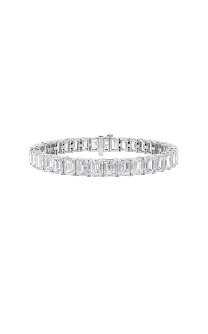 21.5Cttw Emerald Shaped Lab Grown Diamond (F/VS) East West Line Bracelet in 14K Gold