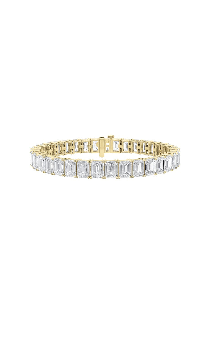 21.5Cttw Emerald Shaped Lab Grown Diamond (F/VS) East West Line Bracelet in 14K Gold