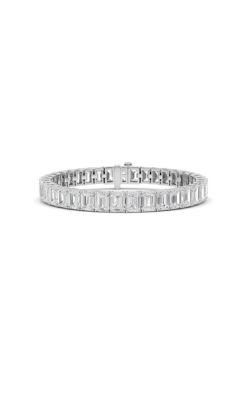 27Cttw Emerald Shaped Lab Grown Diamond (F/VS) East West Line Bracelet in 14K Gold