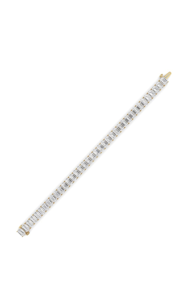 27Cttw Emerald Shaped Lab Grown Diamond (F/VS) East West Line Bracelet in 14K Gold