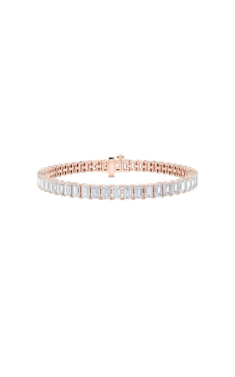 10CTW Emerald Shaped Lab Grown Diamond (F/VS) East West Line Bracelet in 14K Gold