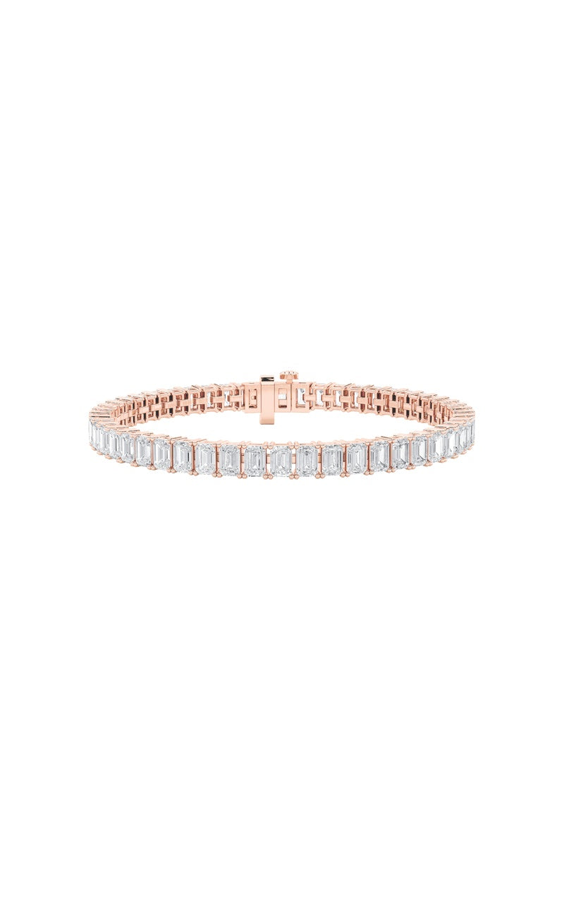 15Cttw Emerald Shaped Lab Grown Diamond (F/VS) East West Line Bracelet in 14K Gold