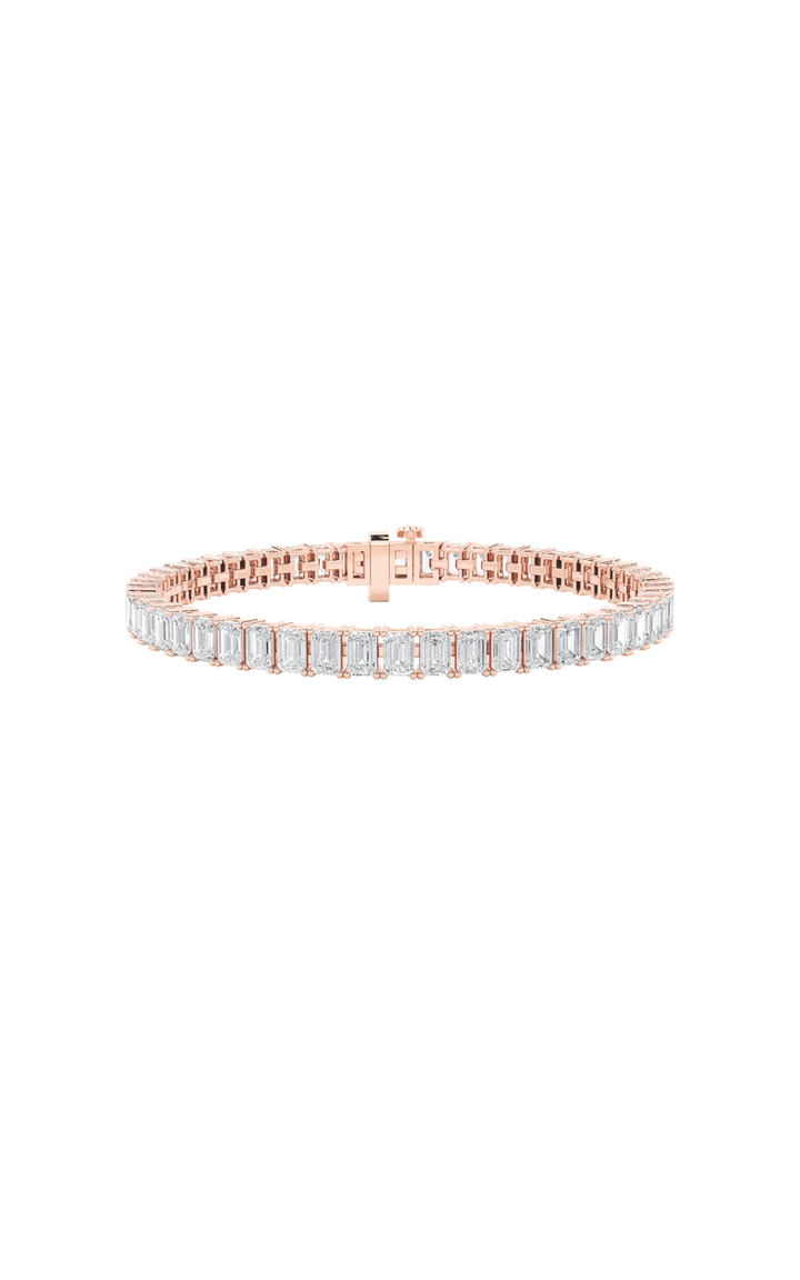 15CTW Emerald Shaped Lab Grown Diamond (F/VS) East West Line Bracelet in 14K Gold
