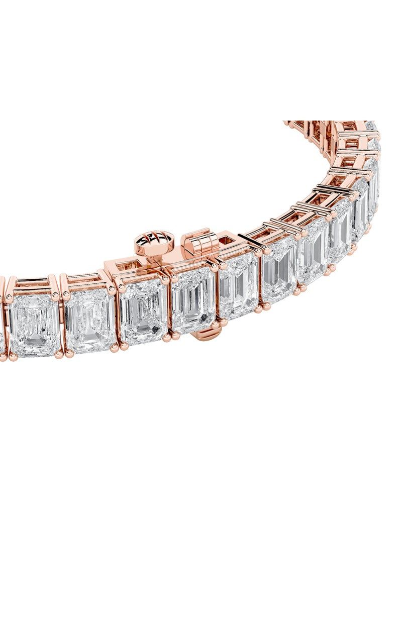 18.5Cttw Emerald Shaped Lab Grown Diamond (F/VS) East West Line Bracelet in 14K Gold