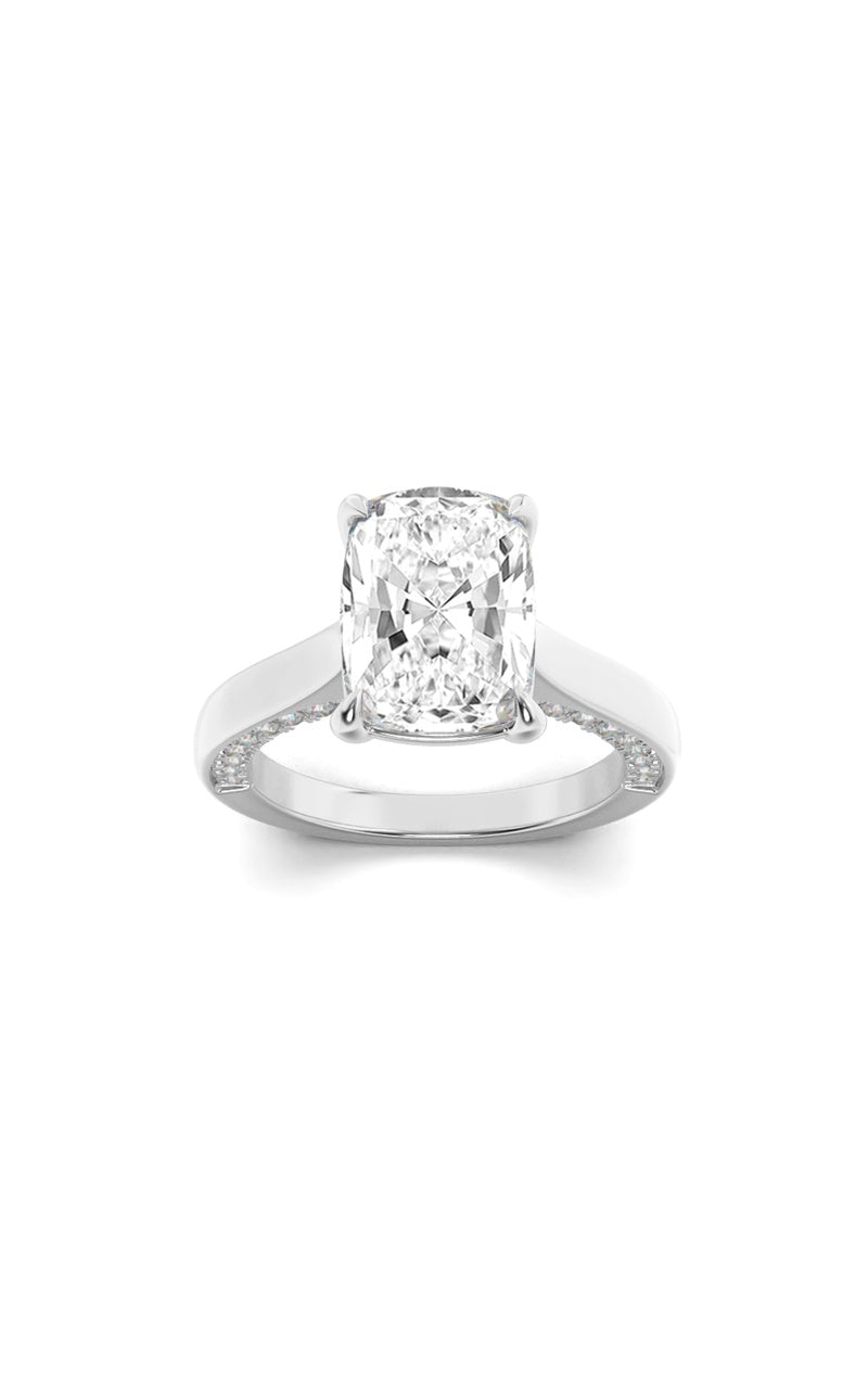 2.5CTW Elongated Cushion Shaped Lab Grown Diamond (F/VS) Accented Bridge Shank Engagement Ring in 14K Gold