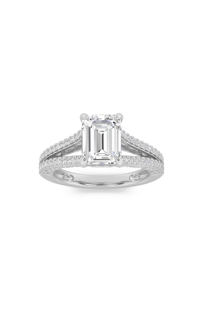 2CTW Emerald Shaped Lab Grown Diamond (G/VS) Split Shank Accented Engagement Ring in 14K Gold