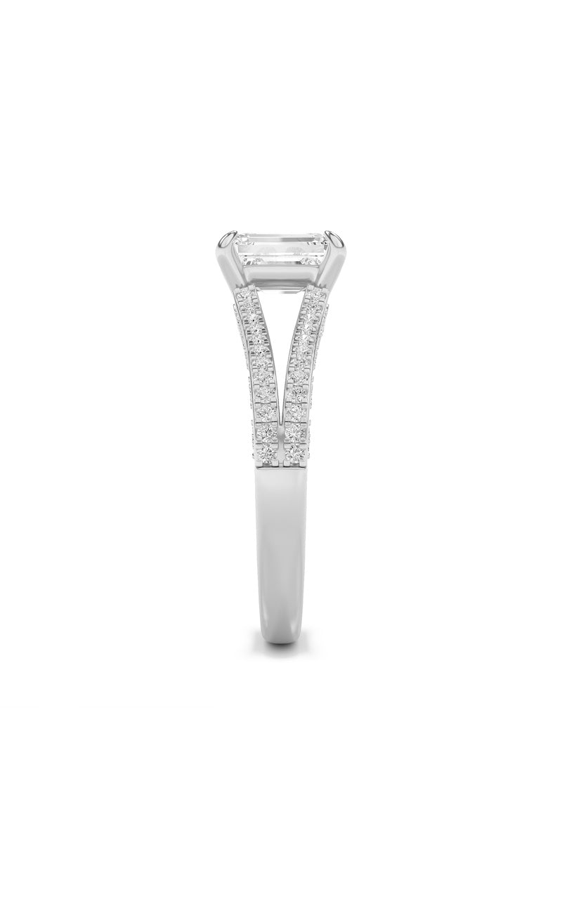 2CTW Emerald Shaped Lab Grown Diamond (G/VS) Split Shank Accented Engagement Ring in 14K Gold